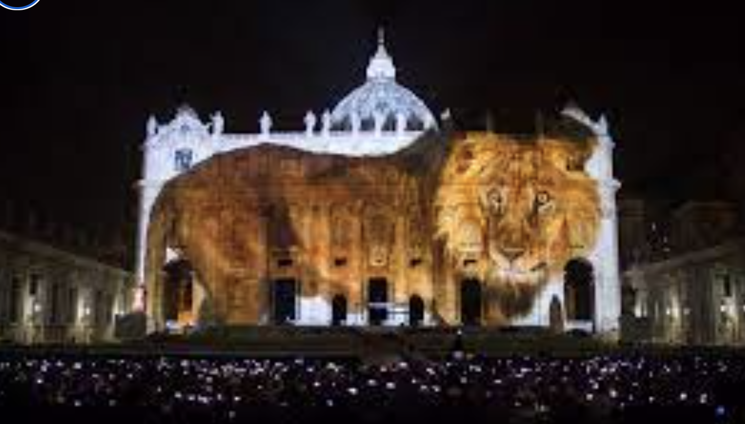 Image of a lion rendered on a building