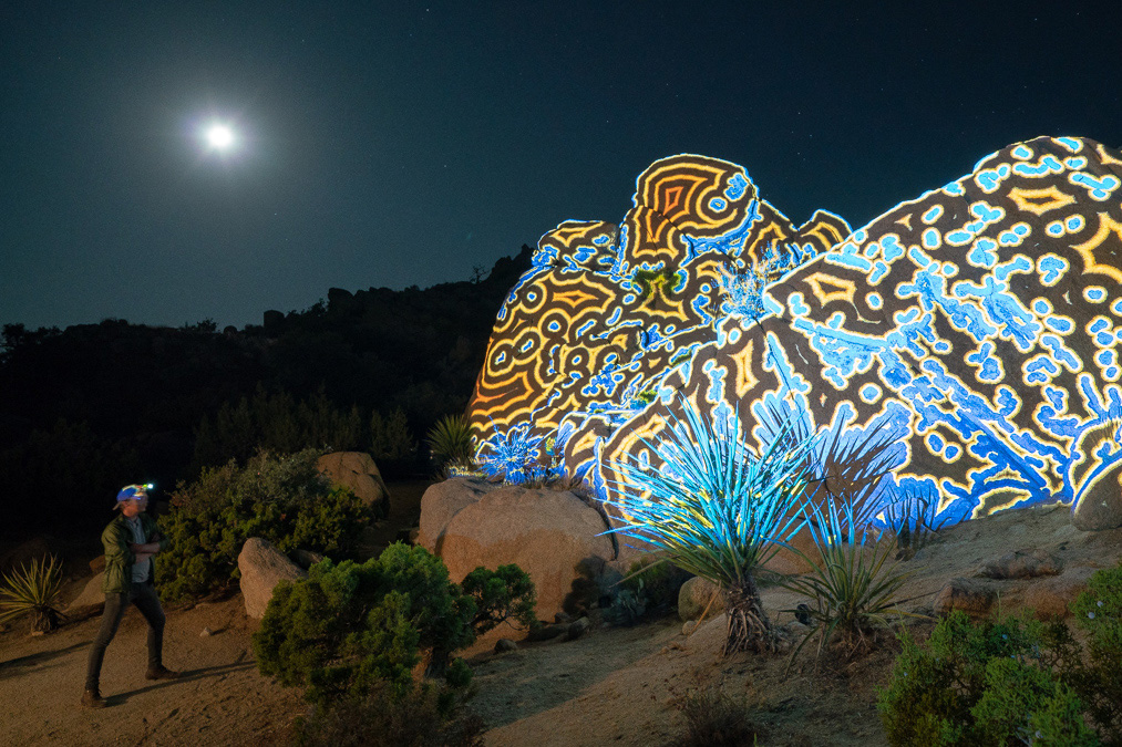 Image of a rock painted with a projector